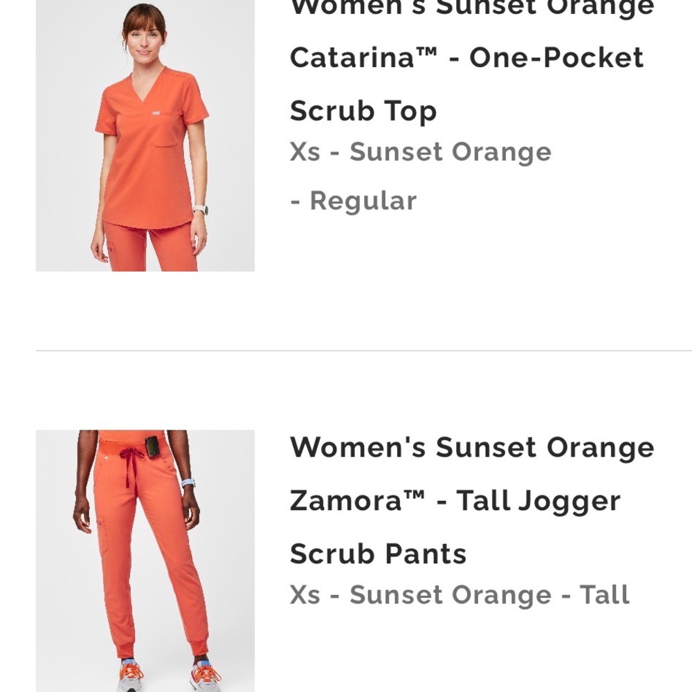 Figs Coral Orange Scrub Top and Pants